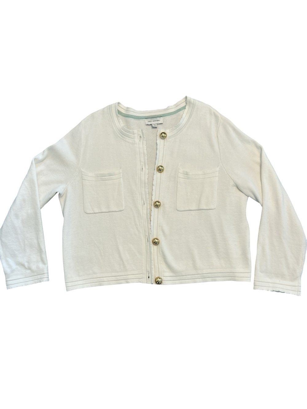 Free Assembly White Cardigan Sweater Gold Buttons size Large